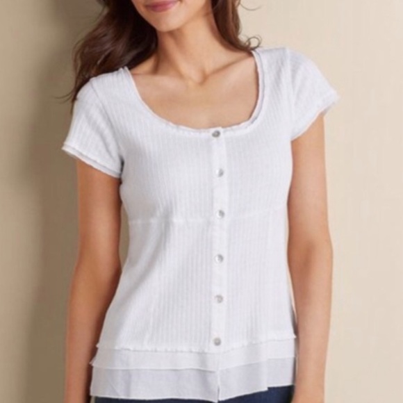 Soft Surroundings Roma pretty off white ribbed comfy top - Picture 2 of 6